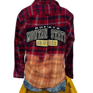 Montana State Bobcats Plaid Flannel Shirt MEDIUM Oversized Tailgate Football MSU